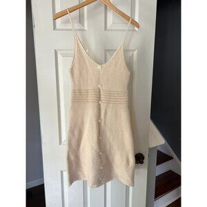 Shein Cream Knit Button Front Sweater Dress Spaghetti Strap Summer Beach Medium